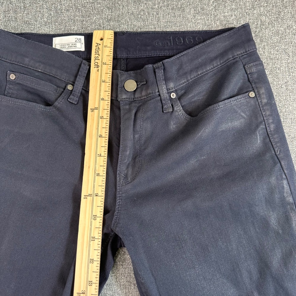 Gap 1969 Legging Jeans Navy Blue Coated Waxed Moto Skinny‎ Denim Womens Size 28 - Picture 10 of 12
